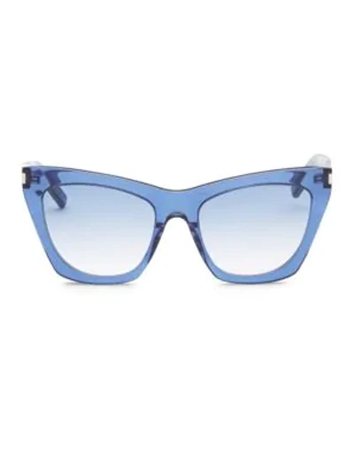 Shop Saint Laurent 55mm Translucent Cat Eye Sunglasses In Blue