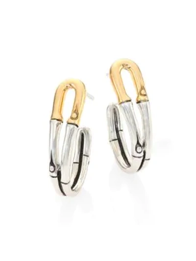 Shop John Hardy Bamboo 18k Yellow Gold & Sterling Silver Hoop Earrings In Silver-gold