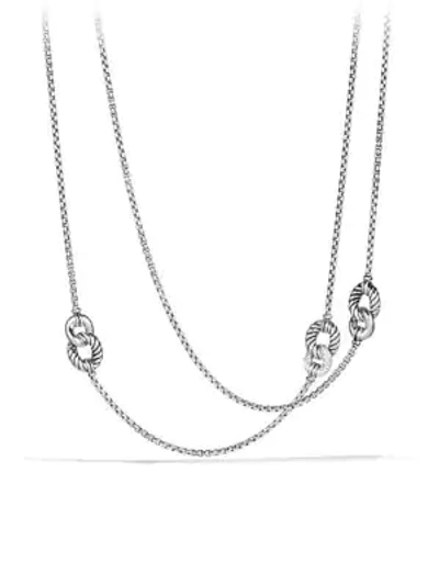 Shop David Yurman Belmont Curb Link Four Station Necklace With Diamonds In Silver