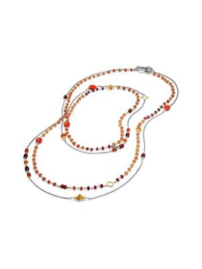 Shop David Yurman Bead And Chain Necklace With Carnelian, Garnet And 18k Gold In Multi