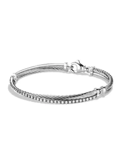 Shop David Yurman Crossover Bracelet With Diamonds In Silver