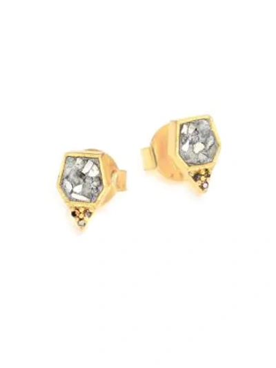 Shop Shana Gulati Charushila Zivar Black & Sliced Raw Diamond Stud Earrings In Gold