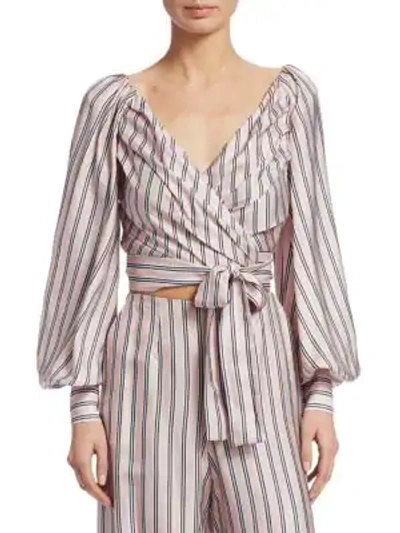 Shop Zimmermann Sunny Striped Wrap-tie Blouse In Musk Multi Stripe