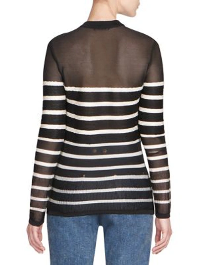 Shop Balmain Breton Stripe Wool Sweater In Black White