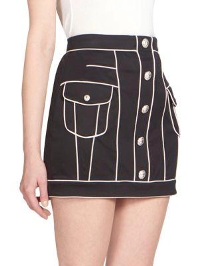 Shop Balmain Button-front Mini Skirt In Black White