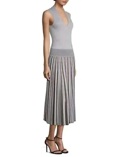 Shop Agnona Merino Wool Pleated Dress In Grey