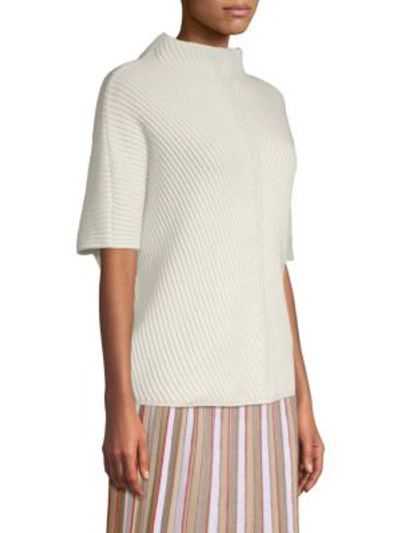 Shop Agnona Ribbed-knit Short-sleeve Sweater In Natural