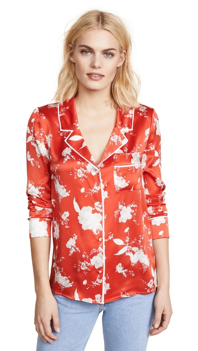 Shop Alice And Olivia Keir Pajama Top In Floral Damask/poppy