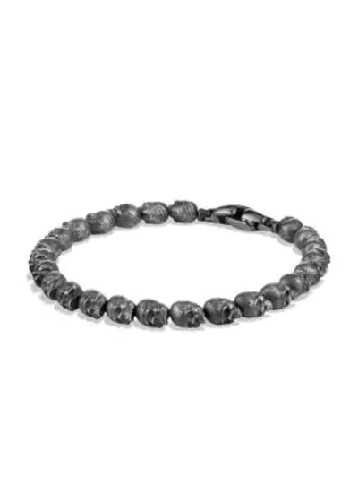 Shop David Yurman Men's Spiritual Beads Skull Bracelet In Dark Silver