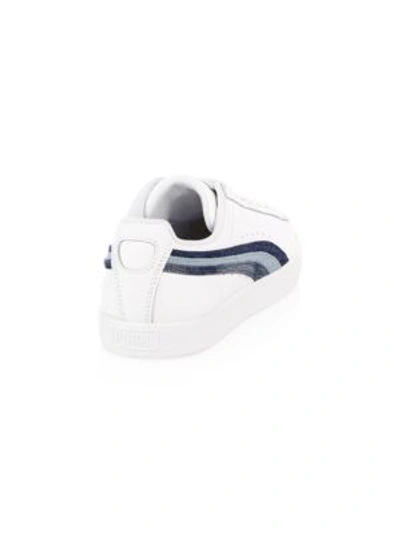 Shop Puma Clyde Denim Leather Sneakers In White