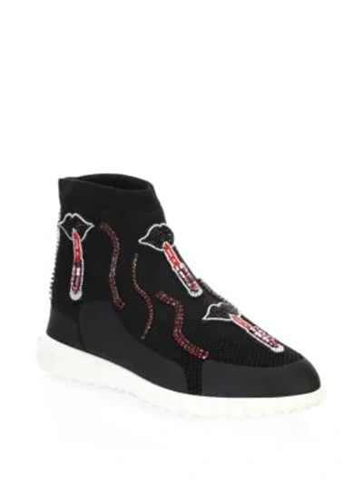 Shop Valentino Lipstick High-top Trainers In Black