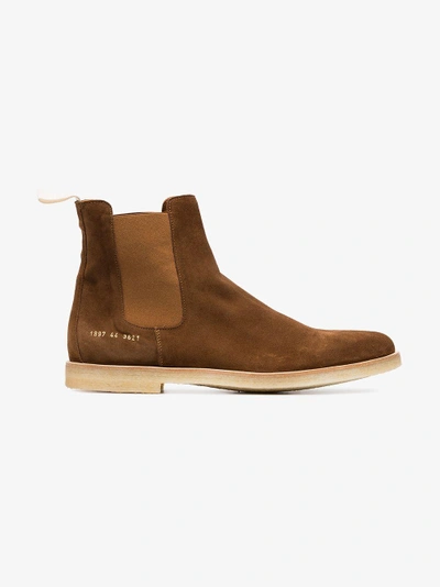 Shop Common Projects Brown Suede Chelsea Boots