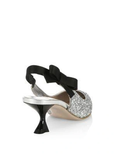 Shop Miu Miu Glitter Slingback Heels In Silver Black