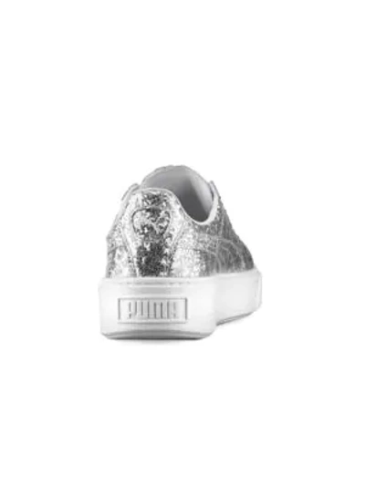 Shop Puma Basket Glitter Platform Sneakers In Beige