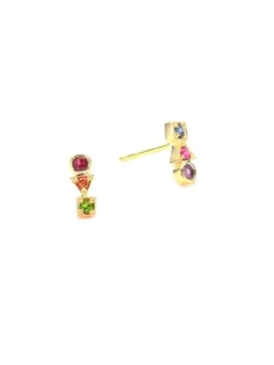 Shop Anzie Cléo Sapphire & 14k Yellow Gold Earrings In Multi