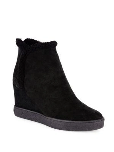 Shop Aquatalia Charlie Suede & Faux Fur Wedge Booties In Black