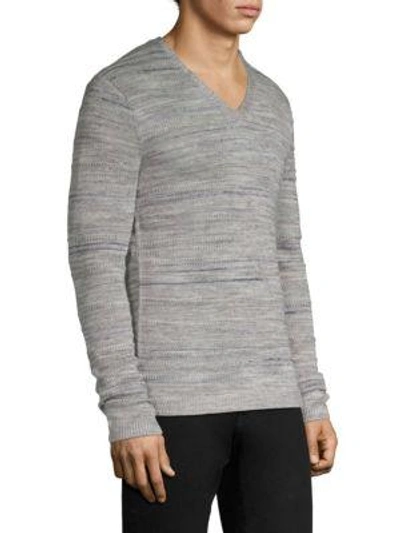 Shop John Varvatos Intarsia Tuck Stitch V-neck Sweater In Light Grey