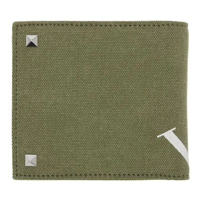 Shop Valentino Green  Garavani Canvas 'vltn' Wallet In L90 Olive