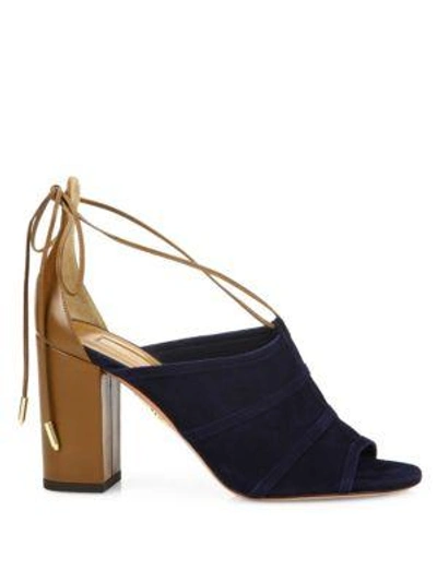 Shop Aquazzura Very Eugenie Chunky Heel Leather Sandals In Ink