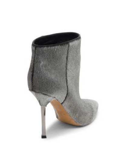 Shop Valentino Metallic Calf Hair Point Toe Booties In Silver