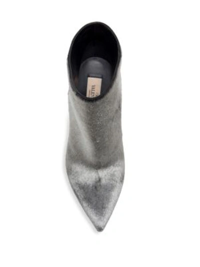 Shop Valentino Metallic Calf Hair Point Toe Booties In Silver