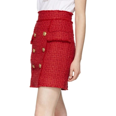 Shop Balmain Red Tweed Miniskirt In C1705 Red