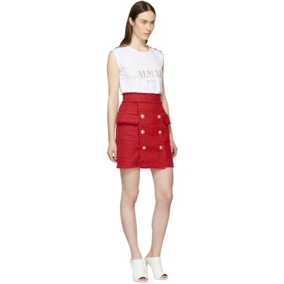 Shop Balmain Red Tweed Miniskirt In C1705 Red
