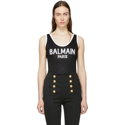 Shop Balmain Black Knit Logo Bodysuit