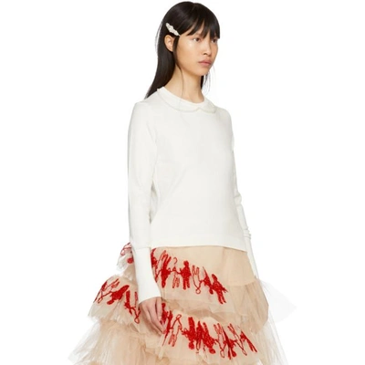 Shop Simone Rocha Ivory Pearl Collar Crewneck Sweater