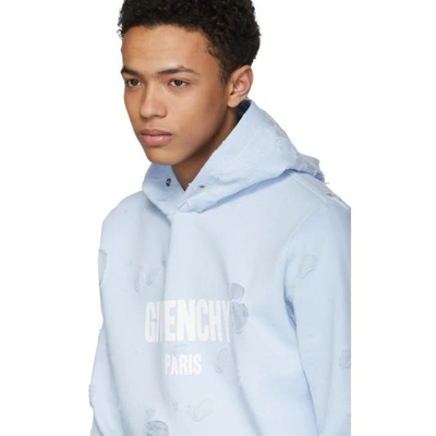 Givenchy Cuban Destroyed Logo Cotton Hoodie In Blue | ModeSens