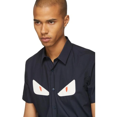 Shop Fendi Navy Short Sleeve 'bag Bugs' Shirt