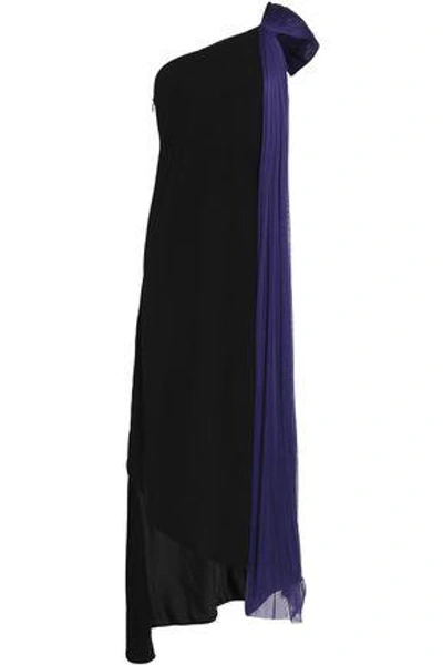 Shop Amanda Wakeley Woman One-shoulder Crepe And Tulle Gown Black