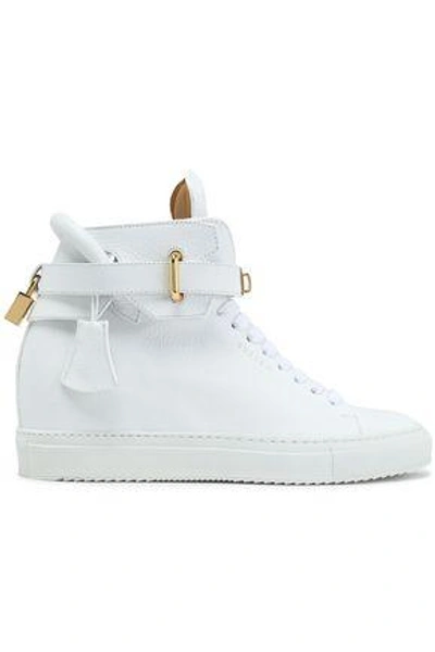 Shop Buscemi Woman Embellished Textured-leather High-top Sneakers White