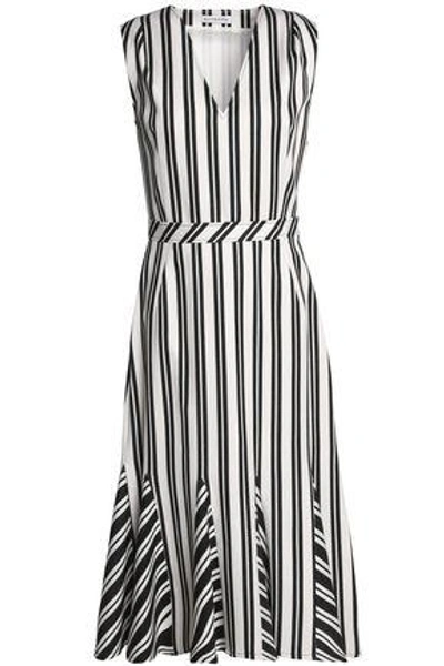 Shop Altuzarra Woman Pleated Striped Wool-blend Dress Off-white