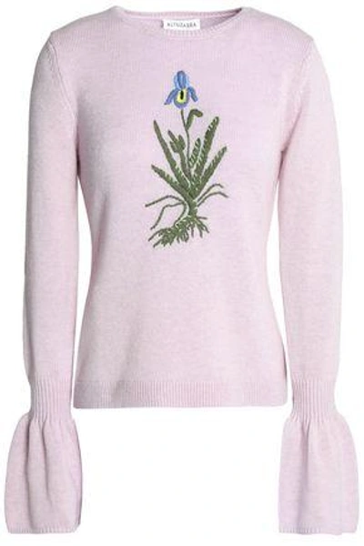 Shop Altuzarra Woman Embroidered Stretch-wool Sweater Lilac