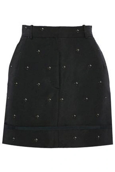 Shop Thom Browne Woman Embroidered Silk-faille Mini Skirt Black
