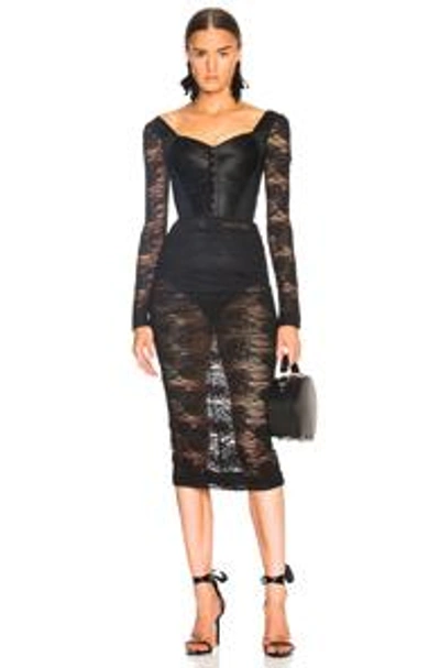 Shop Dolce & Gabbana Lace Corset Midi Dress In Black