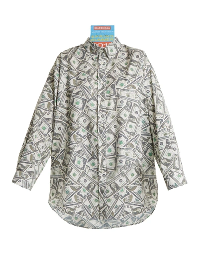 Balenciaga Patch-detail Dollar-print Woven Shirt In Green Print | ModeSens