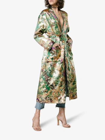 Shop Etro Silk Jacquard Duster Coat In Green