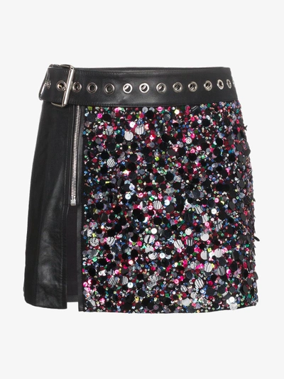 Shop Beau Souci Leather And Sequin Mini Skirt In Black