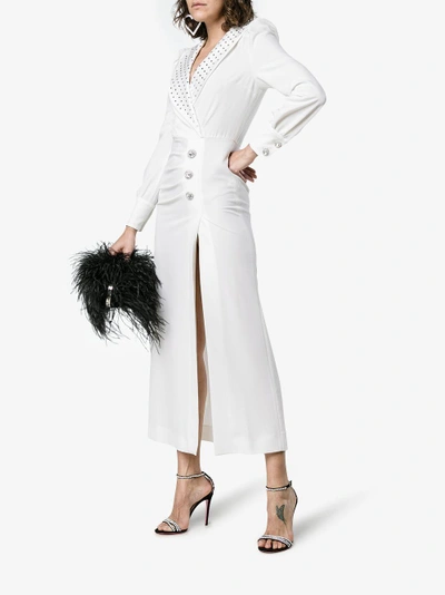 Shop Alessandra Rich V-neck Stud Embellished Maxi Wrap Dress In White