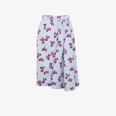 Shop Alessandra Rich Rose Print Asymmetric Skirt In Multicolour