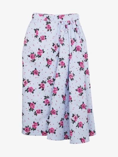 Shop Alessandra Rich Rose Print Asymmetric Skirt In Multicolour