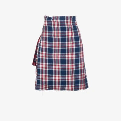 Shop R13 Check Asymmetric Apron Skirt In Blue