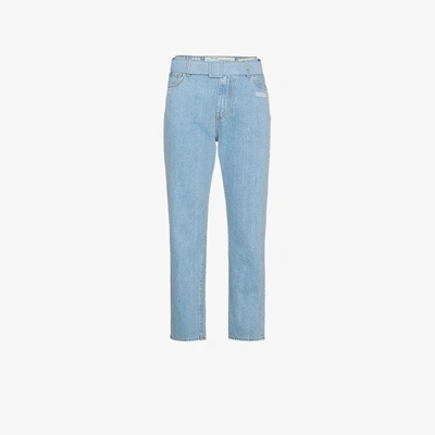 Shop Off-white Mid Rise Denim Cropped Jeans In Blue