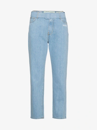 Shop Off-white Mid Rise Denim Cropped Jeans In Blue