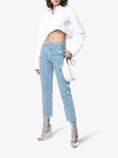 Shop Off-white Mid Rise Denim Cropped Jeans In Blue