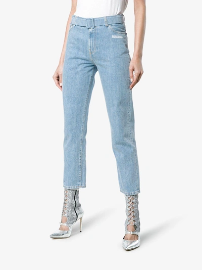 Shop Off-white Mid Rise Denim Cropped Jeans In Blue