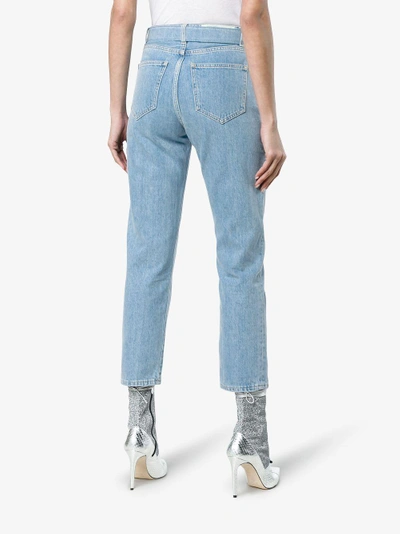 Shop Off-white Mid Rise Denim Cropped Jeans In Blue