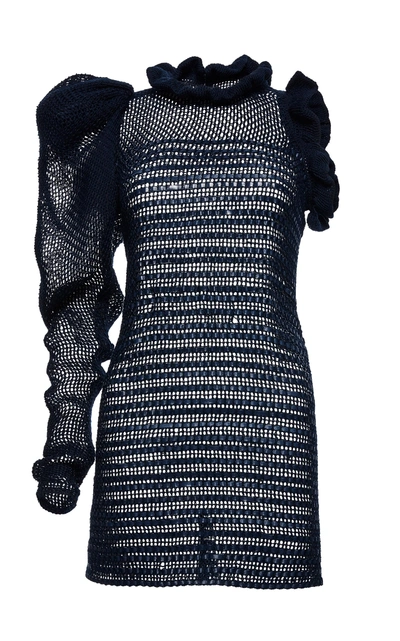 Shop Magda Butrym Curacao Open Knit Dress In Navy